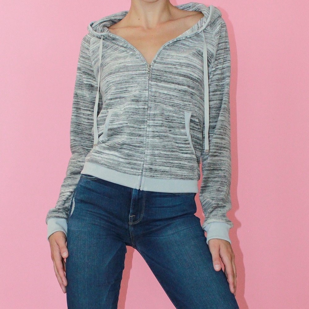 NWT Juicy Couture ‘Space-Dyed’ Heather Grey Hooded Velour Track Jacket - Small